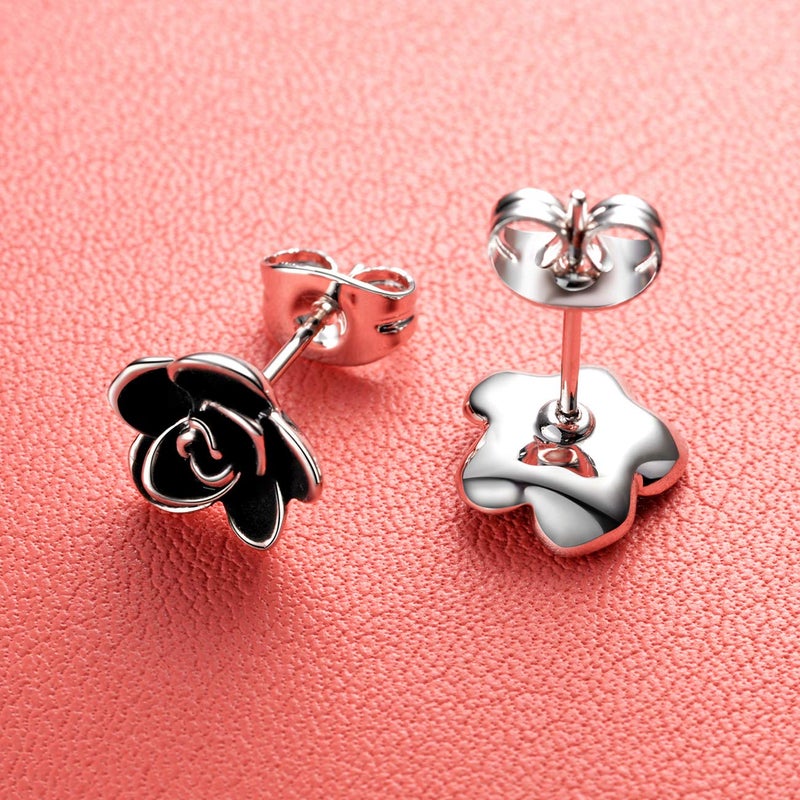 AllenCOCO Flower Stud Earrings Hypoallergenic for Women - White Gold Plated Rose Earrings for Sensitive Ears, Nickel Free (W) - Image 2